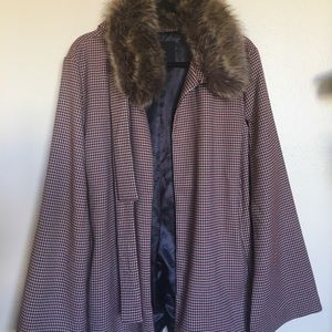 Hoodstooth Faux Fur Waist Tie Cape Plus Size